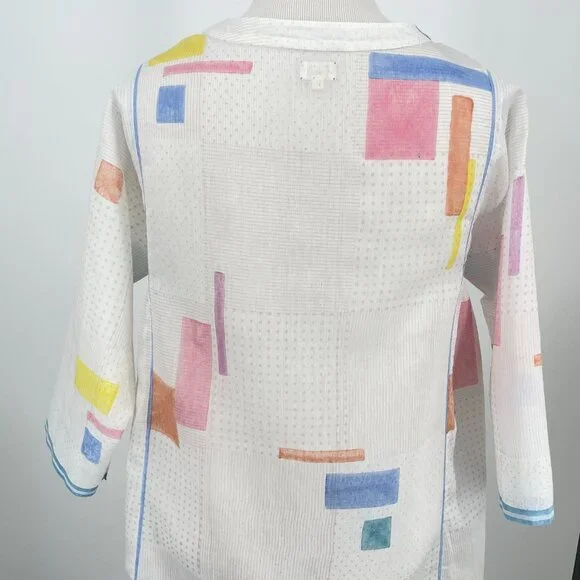 EKA India OS Cotton Silk Tent Dress Geometric Watercolor Print Lagenlook Art - Picture 6 of 9